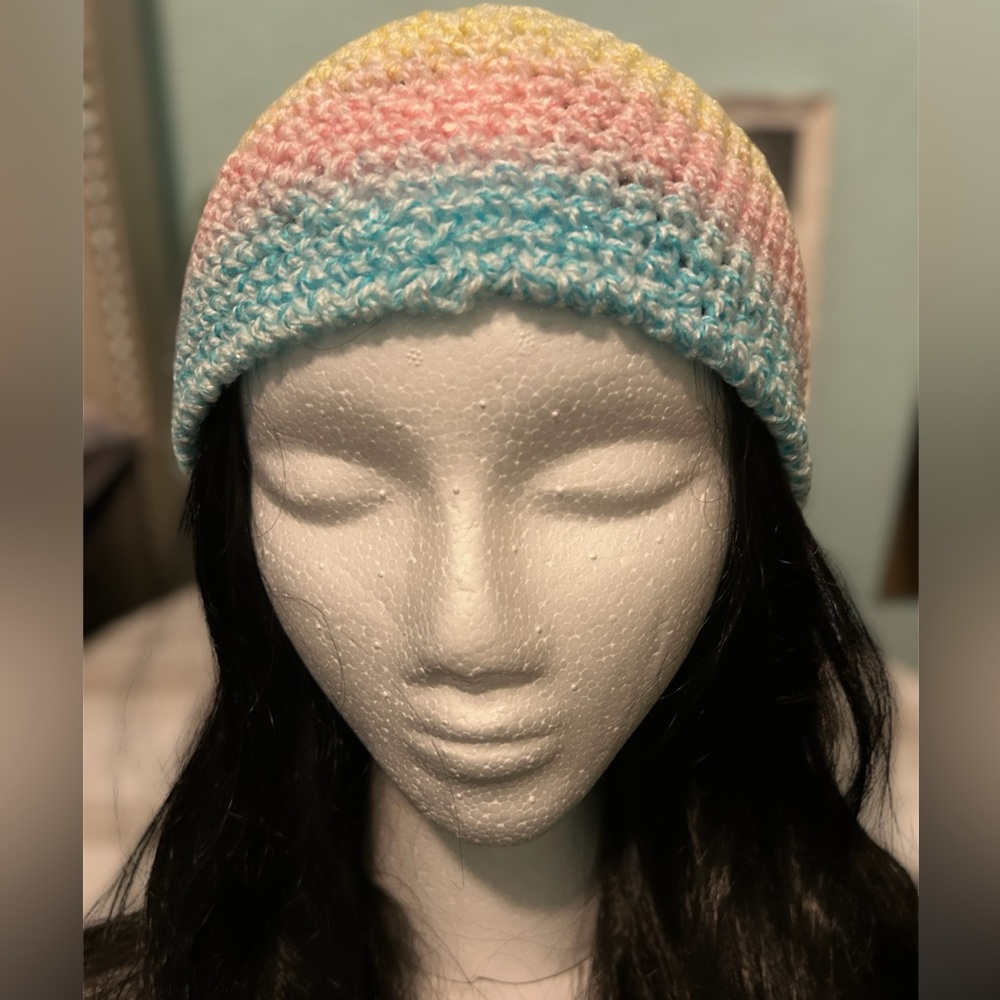 Handmade Knitted Rainbow Hat
